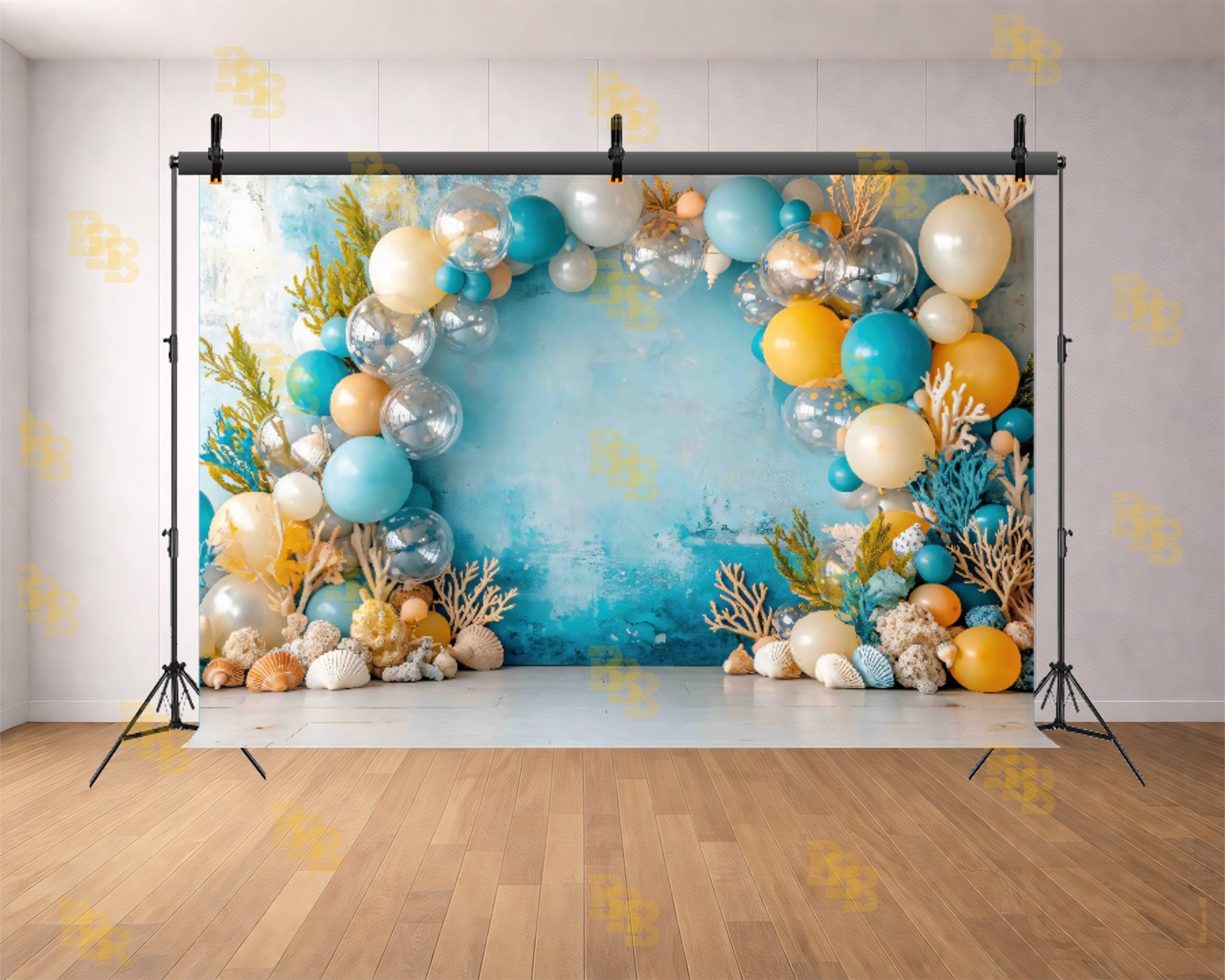 UNDERWATER CORAL BALLOON ARCH SEA SHELL OCEAN THEME BACKDROP FOR BABY, KIDS & BIRTHDAY PHOTOGRAPHY
