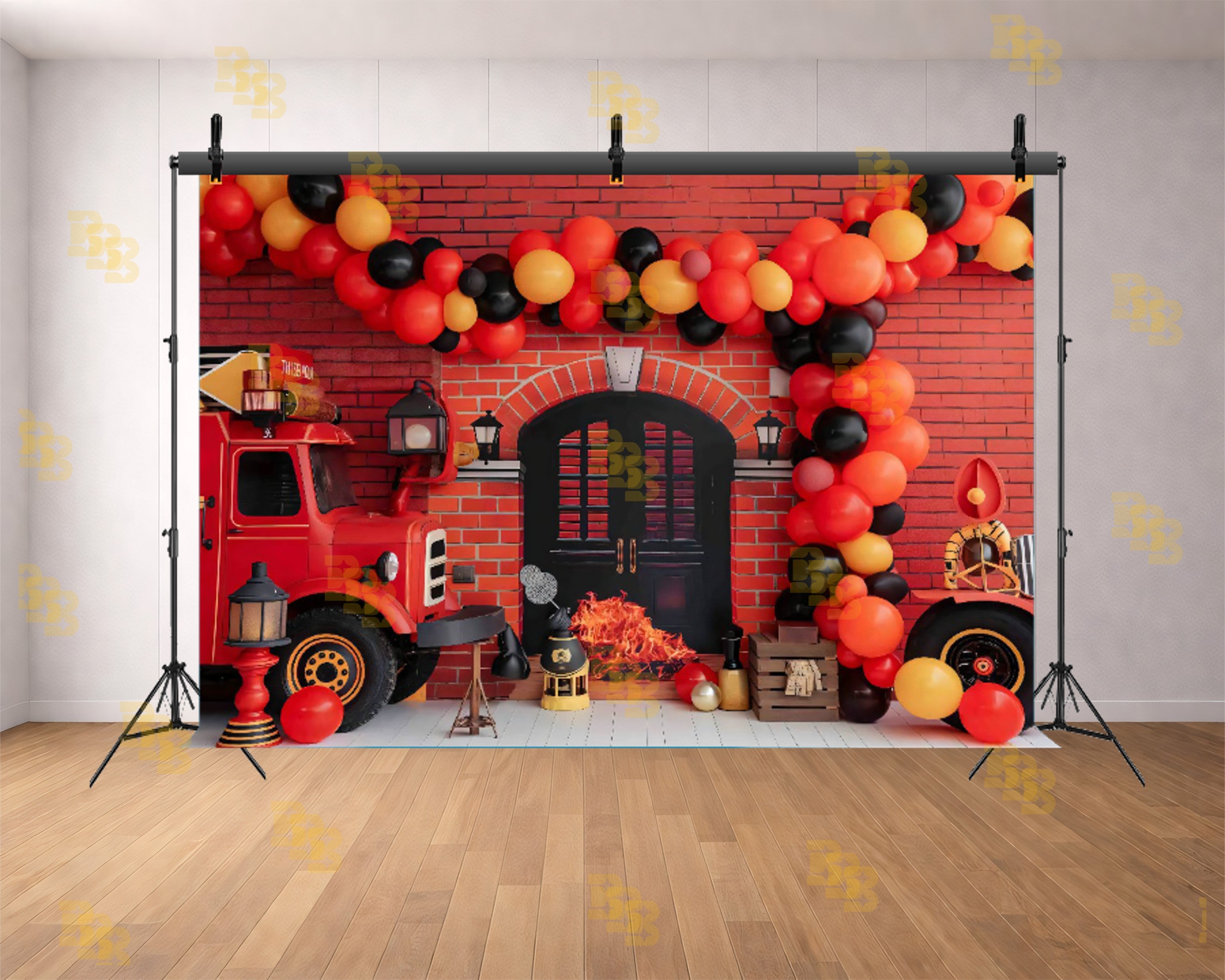 FIRE TRUCK GARAGE THEME SETUP FOR CAKE SMASH, BABY & KIDS PHOTOGRAPHY