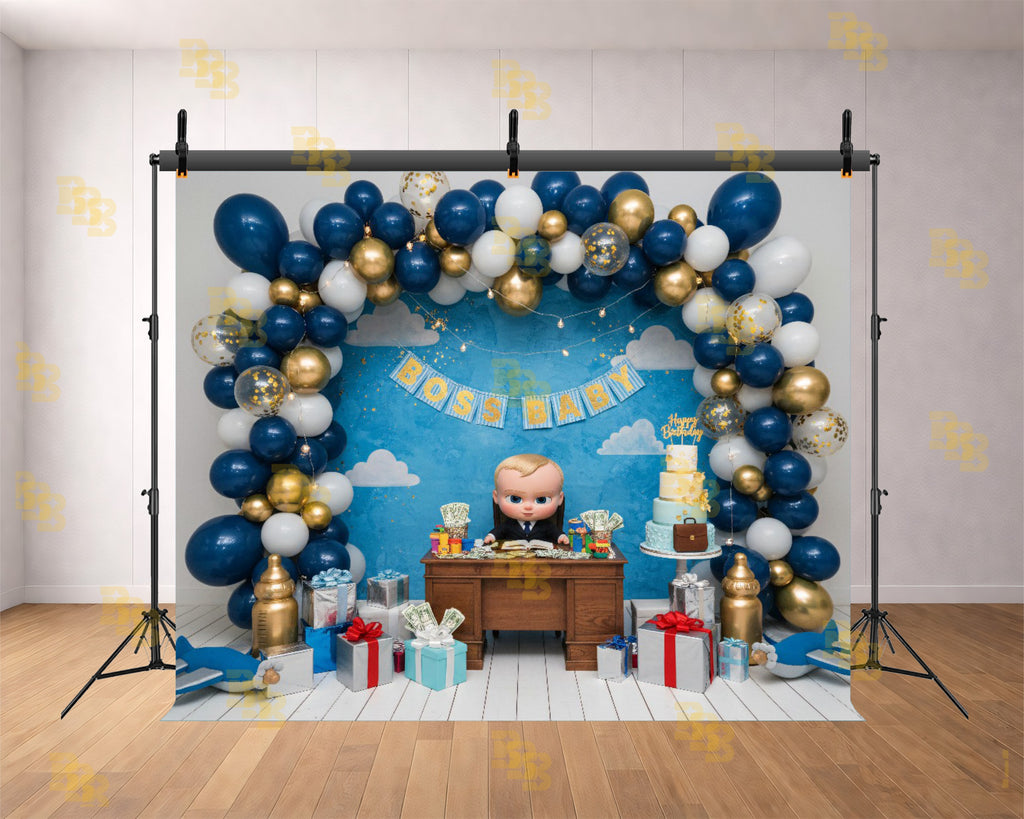 BOSS BABY LUXURY BIRTHDAY SETUP BACKDROP FOR KIDS & CAKE SMASH PHOTOGRAPHY