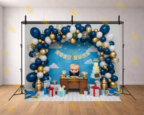 BOSS BABY LUXURY BIRTHDAY SETUP BACKDROP FOR KIDS & CAKE SMASH PHOTOGRAPHY