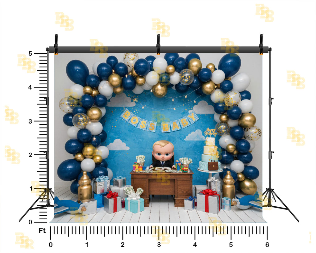 BOSS BABY LUXURY BIRTHDAY SETUP BACKDROP FOR KIDS & CAKE SMASH PHOTOGRAPHY