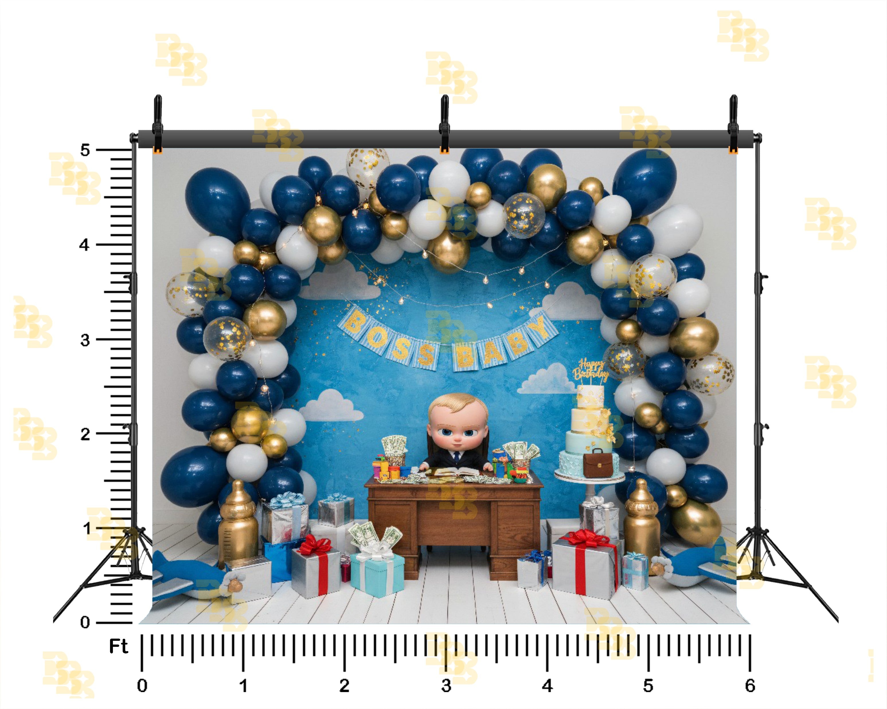 BOSS BABY LUXURY BIRTHDAY SETUP BACKDROP FOR KIDS & CAKE SMASH PHOTOGRAPHY