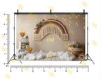 BOHO RAINBOW FIRST BIRTHDAY SETUP BACKDROP FOR BABY & CAKE SMASH PHOTOGRAPHY