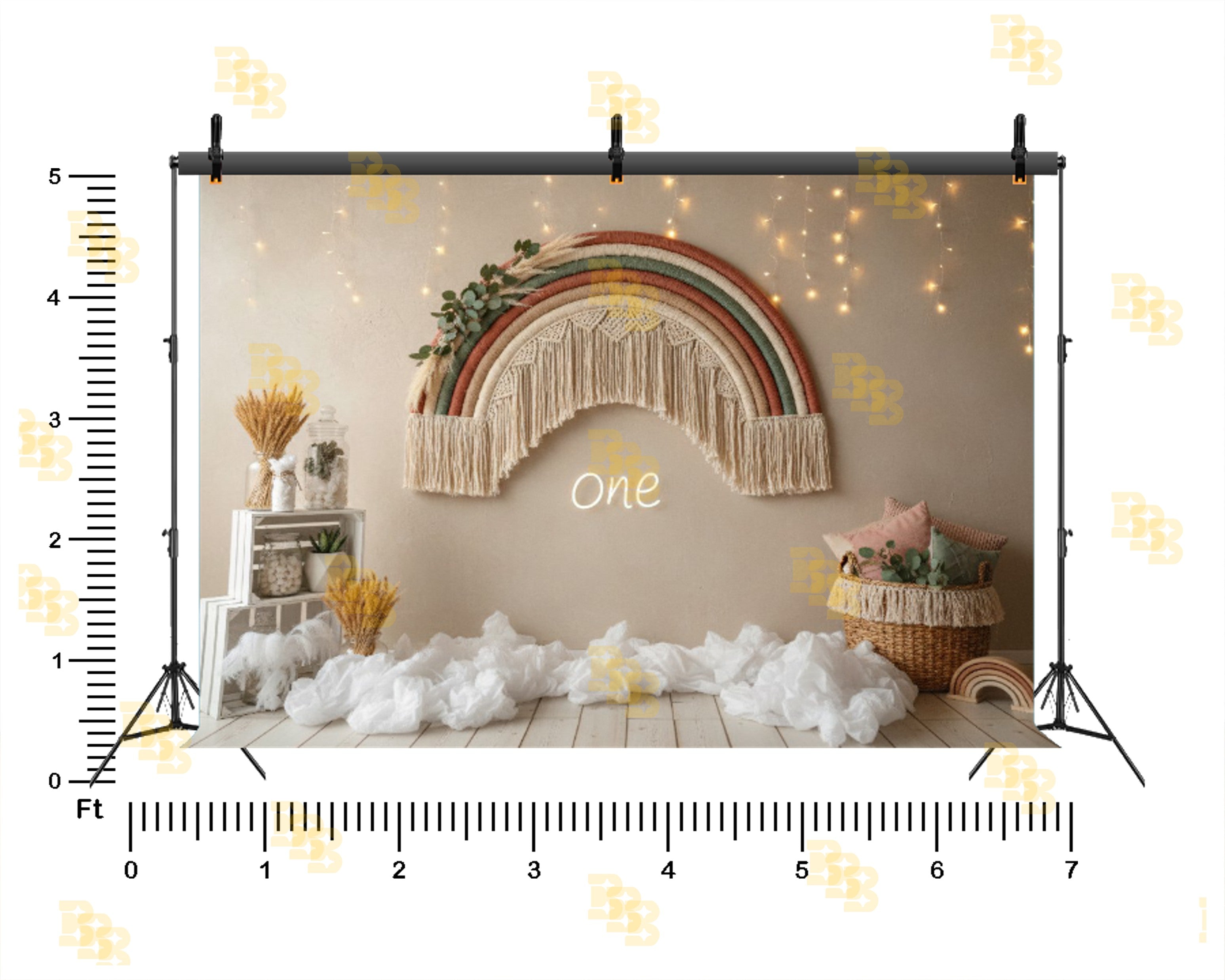 BOHO RAINBOW FIRST BIRTHDAY SETUP BACKDROP FOR BABY & CAKE SMASH PHOTOGRAPHY