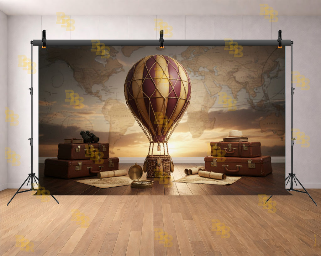 VINTAGE TRAVEL BALLOON THEME SETUP FOR KIDS PHOTOGRAPHY