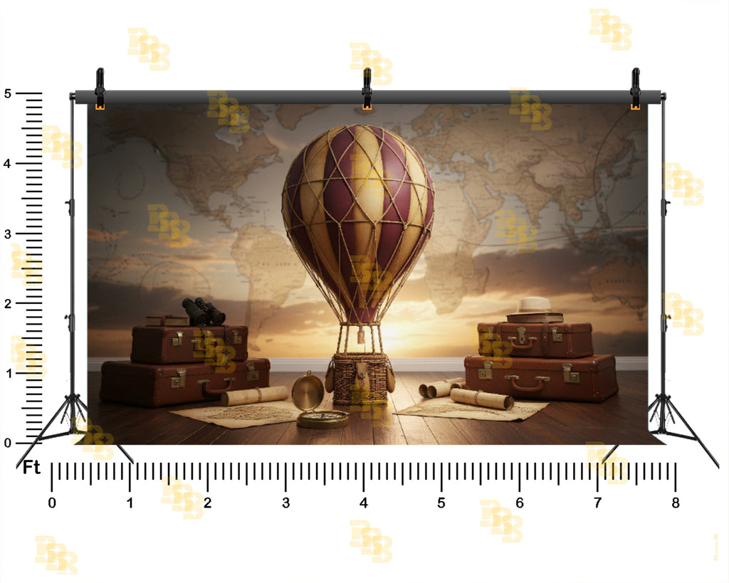 VINTAGE TRAVEL BALLOON THEME SETUP FOR KIDS PHOTOGRAPHY