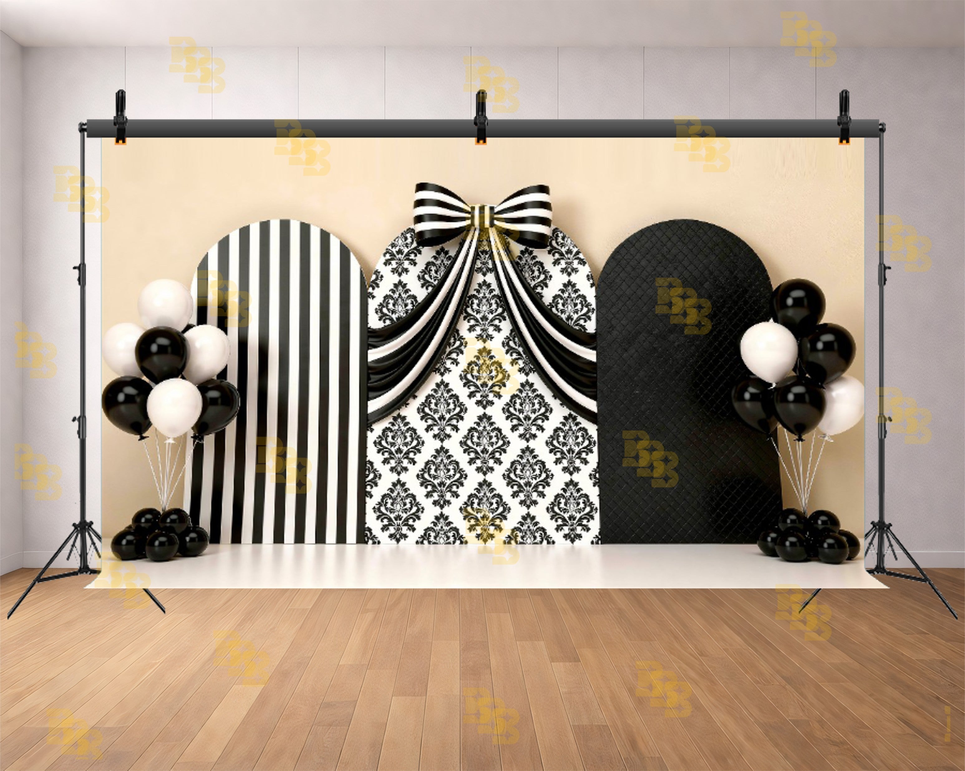 BLACK AND WHITE ELEGANT ARCH THEME SETUP FOR KIDS PHOTOGRAPHY