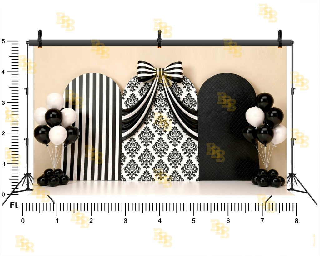 BLACK AND WHITE ELEGANT ARCH THEME SETUP FOR KIDS PHOTOGRAPHY