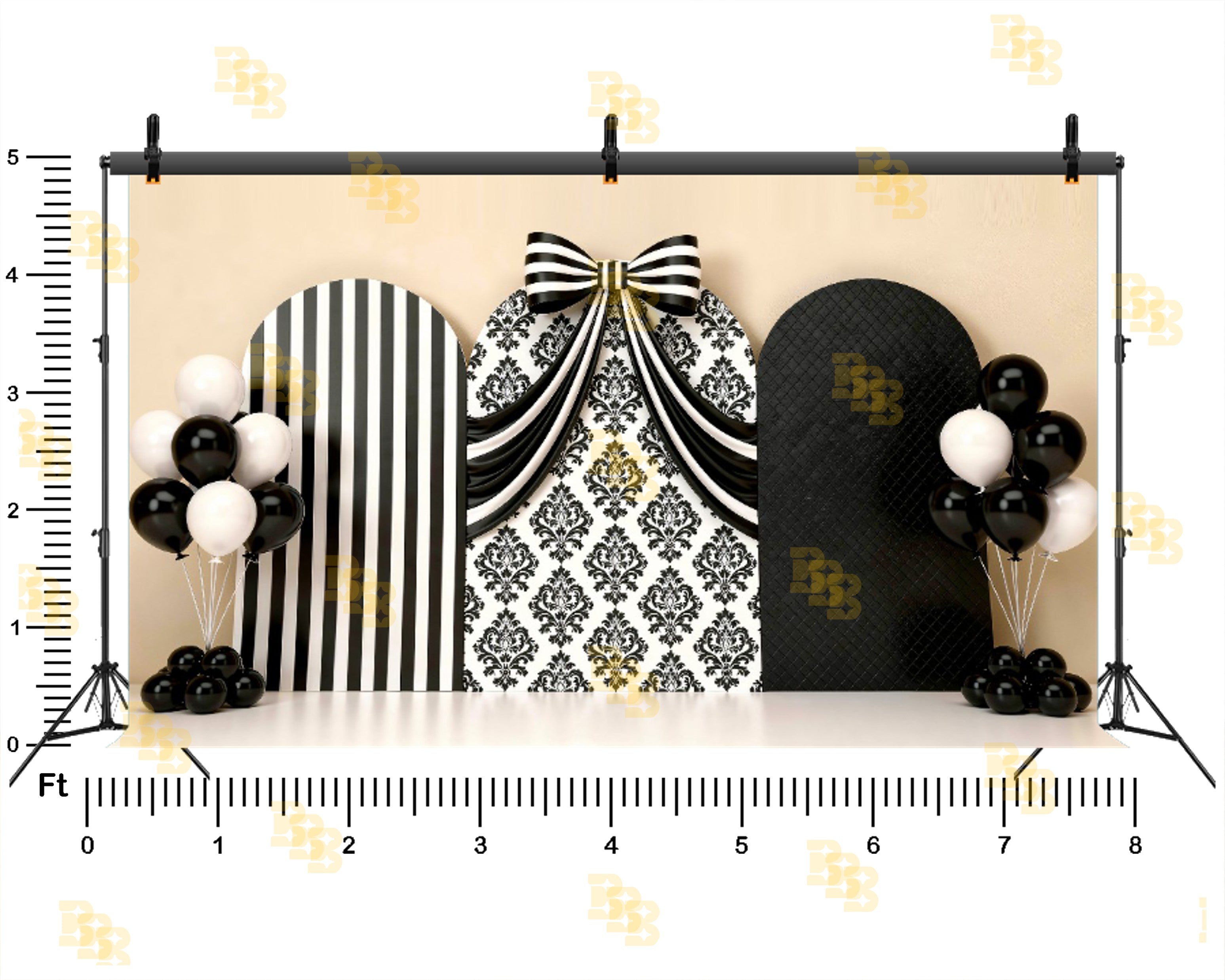 BLACK AND WHITE ELEGANT ARCH THEME SETUP FOR KIDS PHOTOGRAPHY