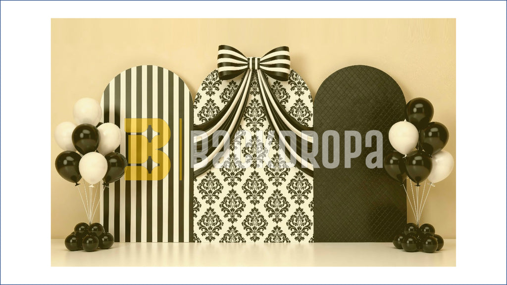BLACK AND WHITE ELEGANT ARCH THEME SETUP FOR KIDS PHOTOGRAPHY