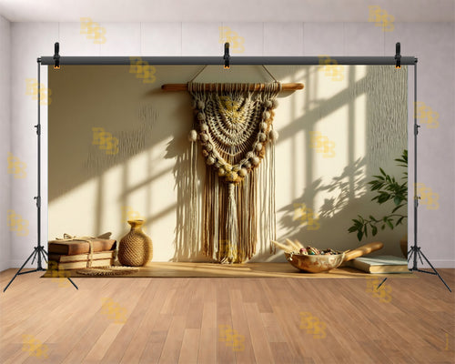 BOHO MACRAME WALL DECOR MINIMAL SETUP BACKDROP FOR BOUTIQUE & PRODUCT PHOTOGRAPHY