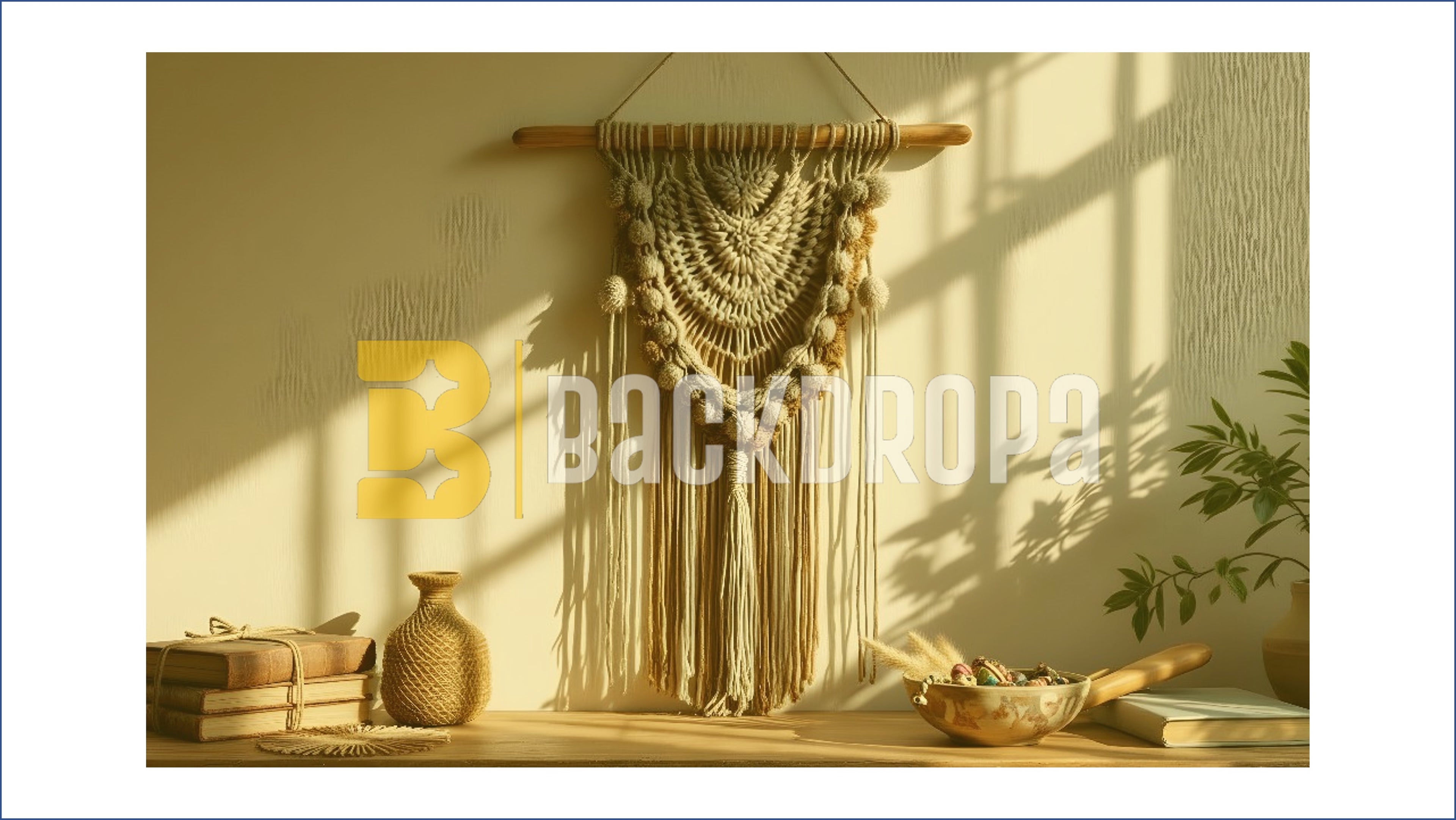 BOHO MACRAME WALL DECOR MINIMAL SETUP BACKDROP FOR BOUTIQUE & PRODUCT PHOTOGRAPHY