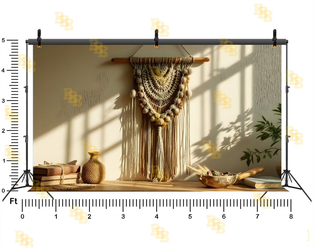 BOHO MACRAME WALL DECOR MINIMAL SETUP BACKDROP FOR BOUTIQUE & PRODUCT PHOTOGRAPHY