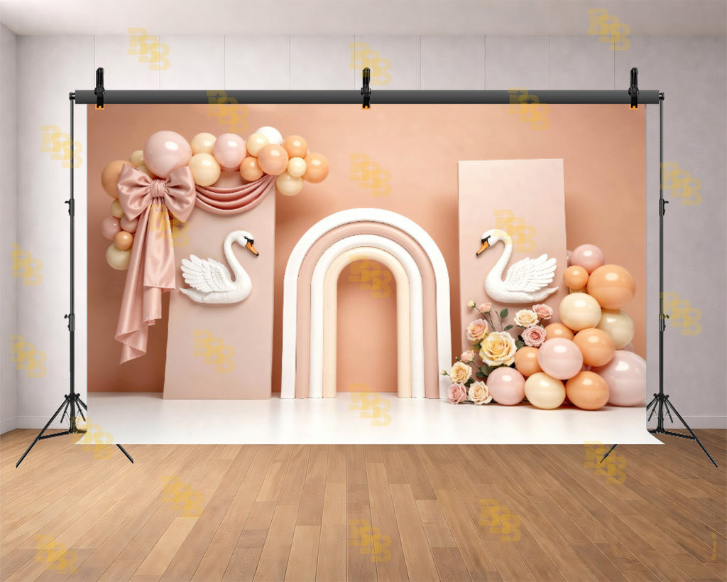 ELEGANT SWAN PASTEL ARCH THEME SETUP FOR KIDS PHOTOGRAPHY