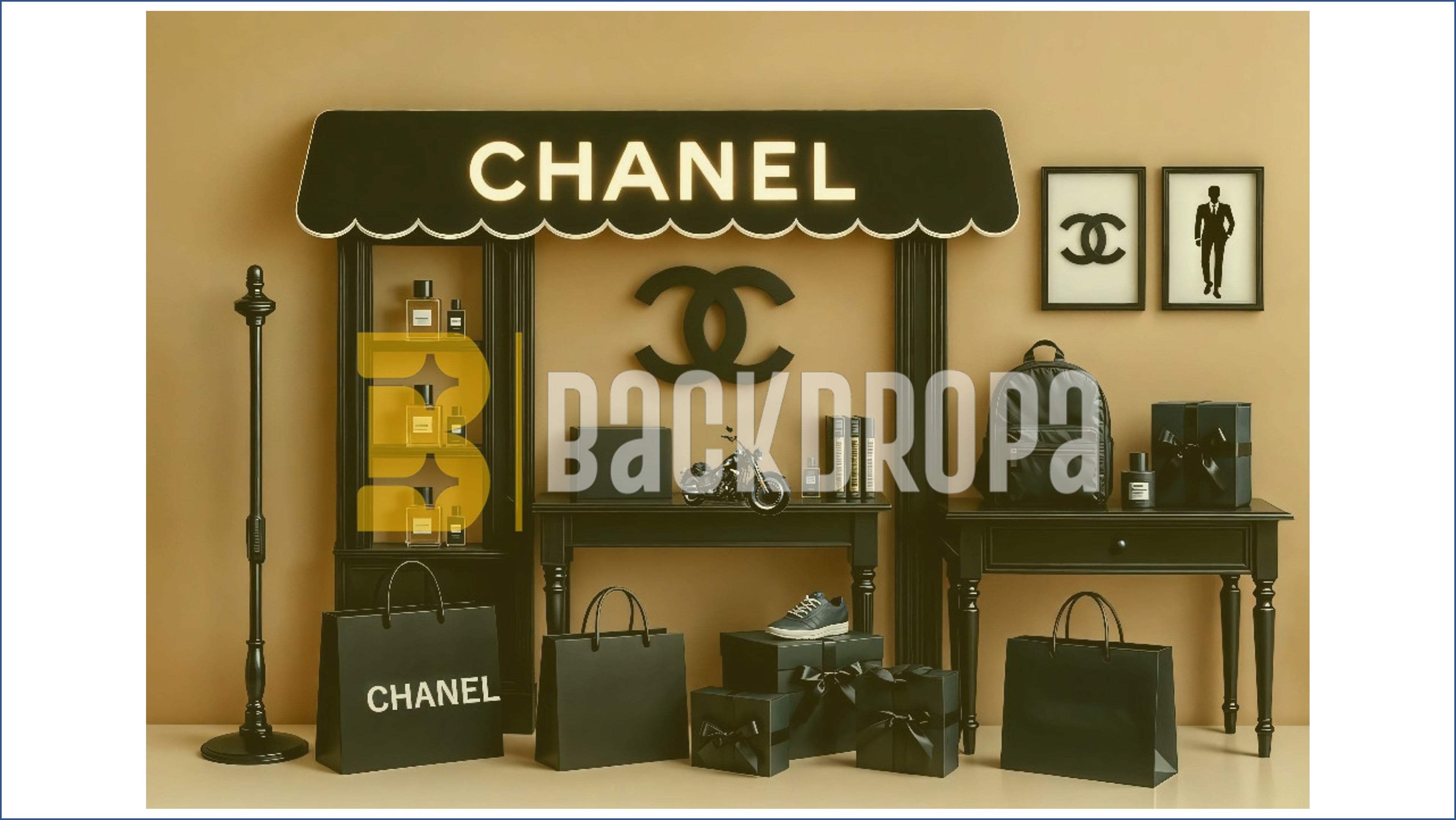 LUXURY BOUTIQUE STORE DISPLAY SETUP BACKDROP FOR BOUTIQUE & FASHION PHOTOGRAPHY