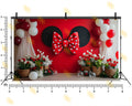 MINNIE STYLE RED POLKA BOW FLORAL PARTY BACKDROP FOR KIDS & BIRTHDAY PHOTOGRAPHY