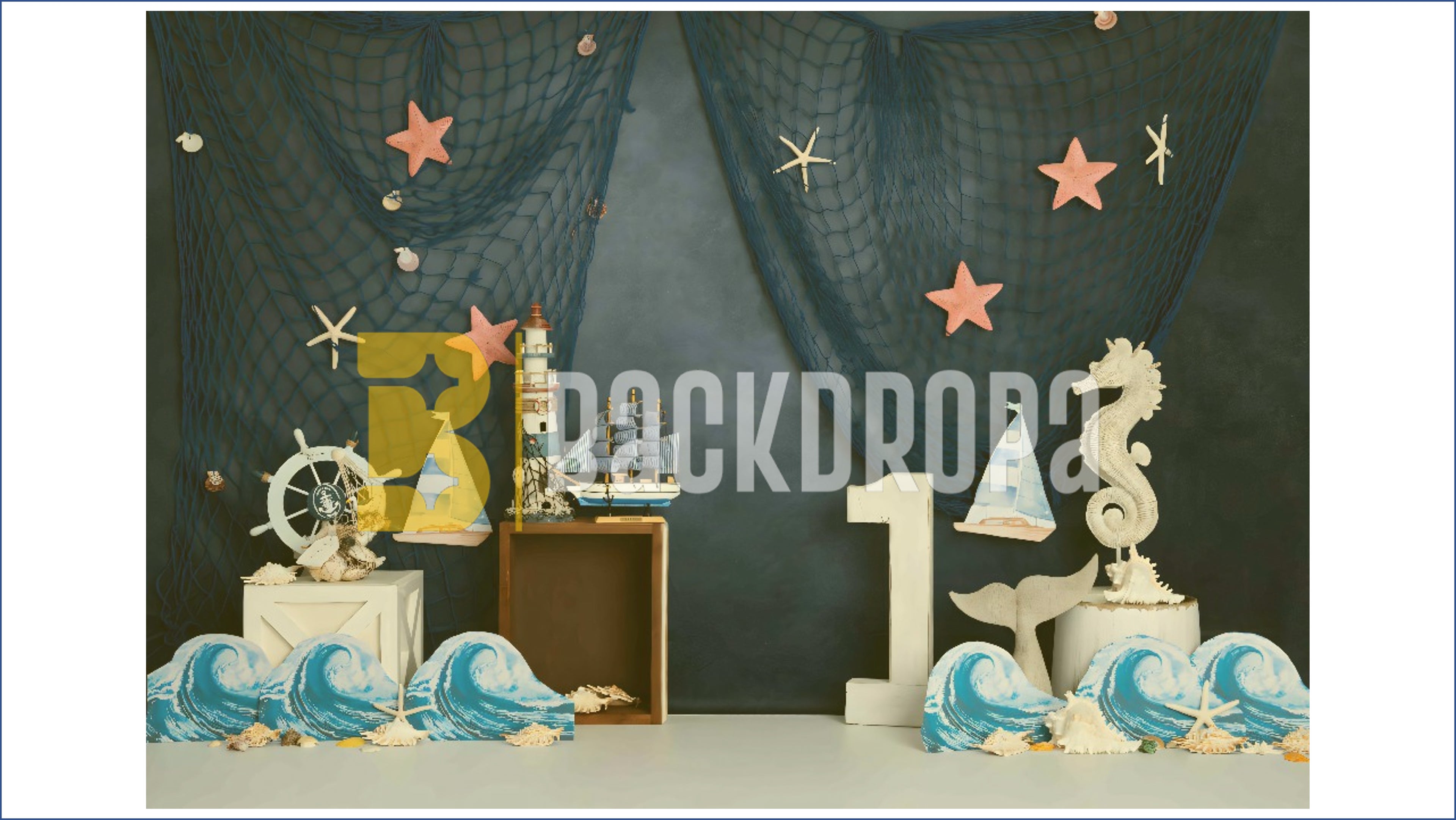 NAUTICAL OCEAN THEME KIDS FIRST BIRTHDAY SAILBOAT BACKDROP FOR KIDS PHOTOGRAPHY