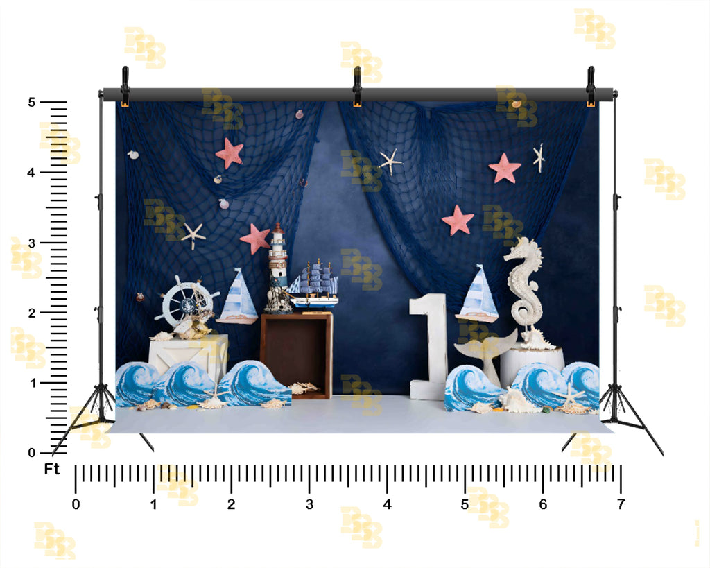 NAUTICAL OCEAN THEME KIDS FIRST BIRTHDAY SAILBOAT BACKDROP FOR KIDS PHOTOGRAPHY