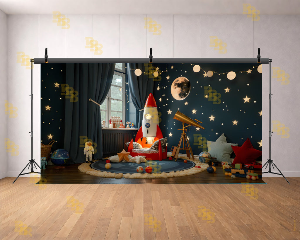 SPACE ROCKET NIGHT THEME SETUP FOR KIDS PHOTOGRAPHY