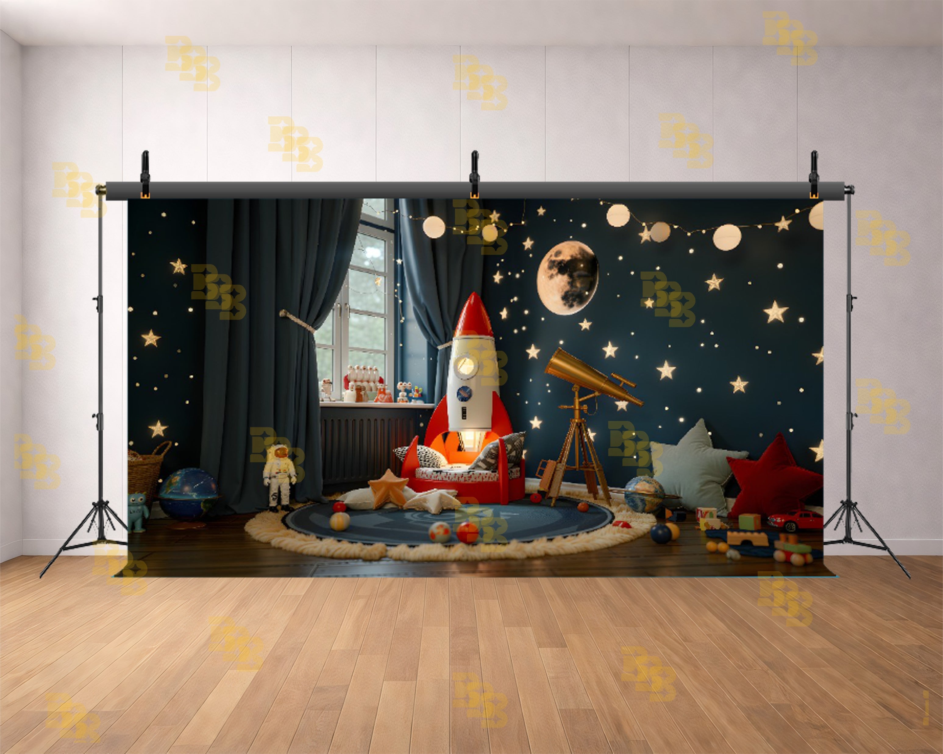 SPACE ROCKET NIGHT THEME SETUP FOR KIDS PHOTOGRAPHY