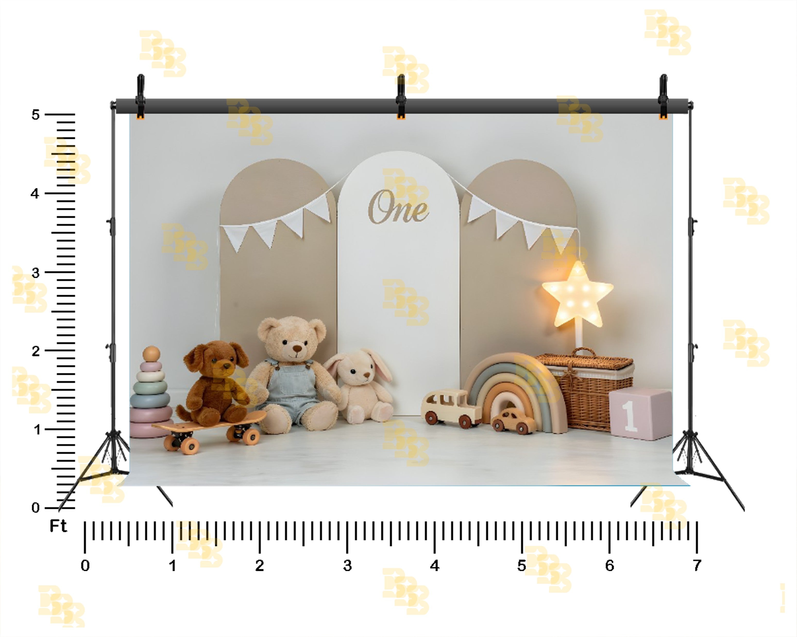 NEUTRAL BABY FIRST BIRTHDAY MINIMAL TEDDY TOY SETUP BACKDROP USING KIDS PHOTOGRAPHY