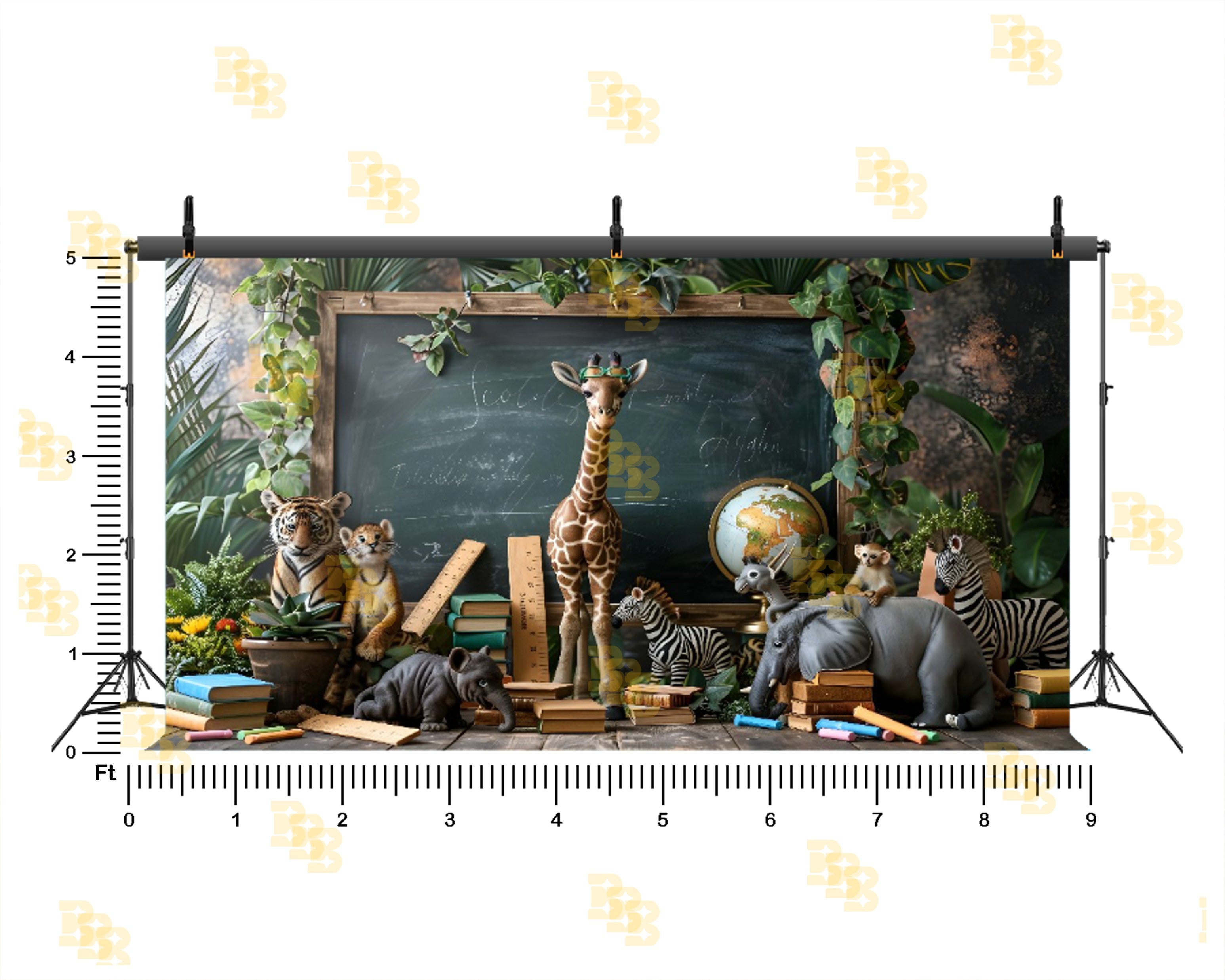 JUNGLE ANIMAL CLASSROOM THEME BACKDROP FOR KIDS & SCHOOL PHOTOGRAPHY