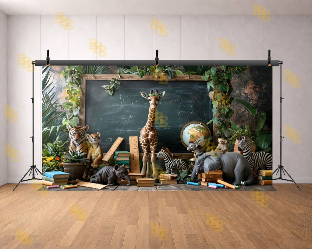 JUNGLE ANIMAL CLASSROOM THEME BACKDROP FOR KIDS & SCHOOL PHOTOGRAPHY