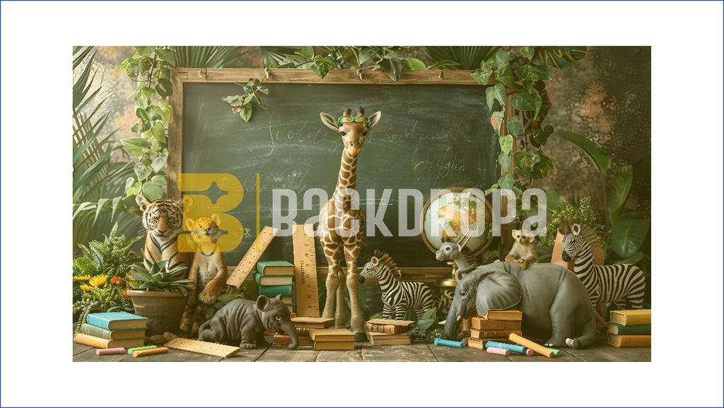 JUNGLE ANIMAL CLASSROOM THEME BACKDROP FOR KIDS & SCHOOL PHOTOGRAPHY