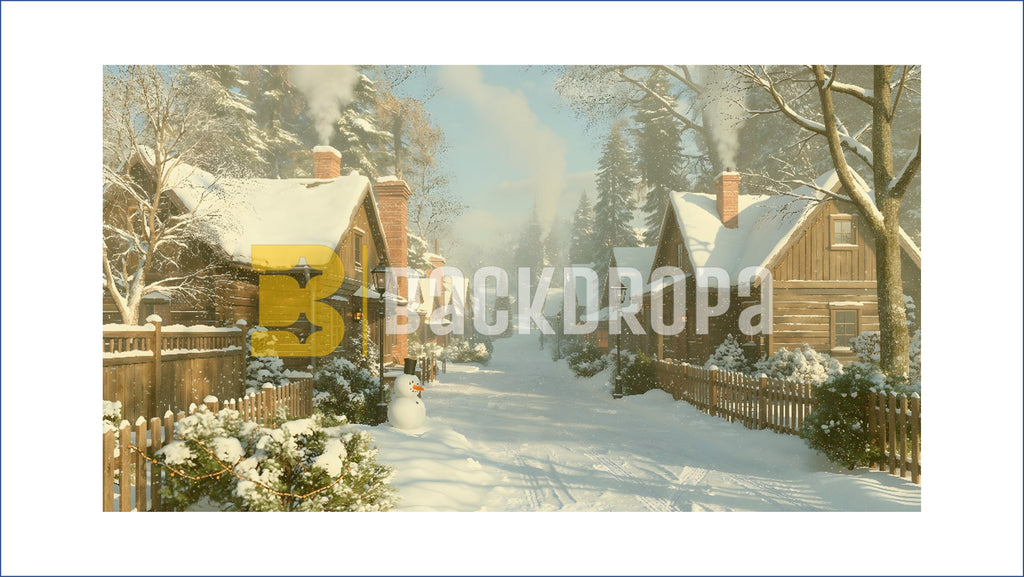 SNOWY WINTER VILLAGE STREET BACKDROP FOR CHRISTMAS & FAMILY PHOTOGRAPHY