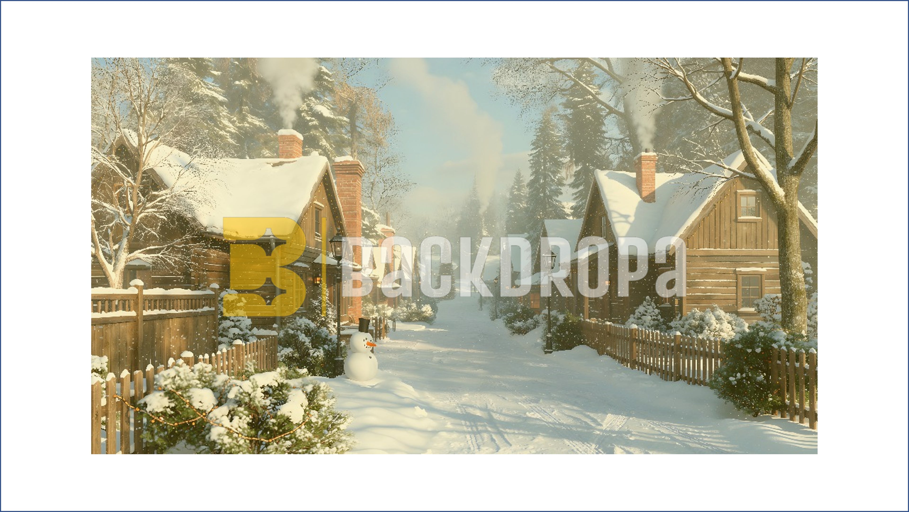SNOWY WINTER VILLAGE STREET BACKDROP FOR CHRISTMAS & FAMILY PHOTOGRAPHY