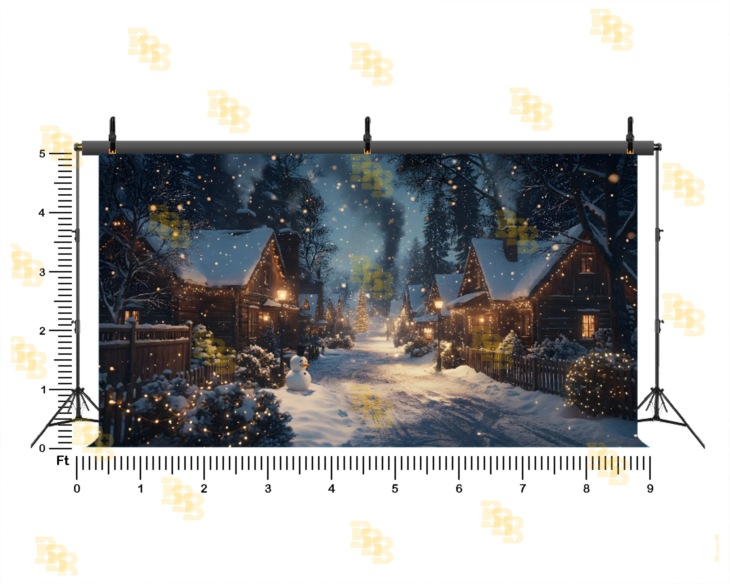 MAGICAL CHRISTMAS NIGHT SNOW VILLAGE BACKDROP FOR FESTIVE & FAMILY PHOTOGRAPHY