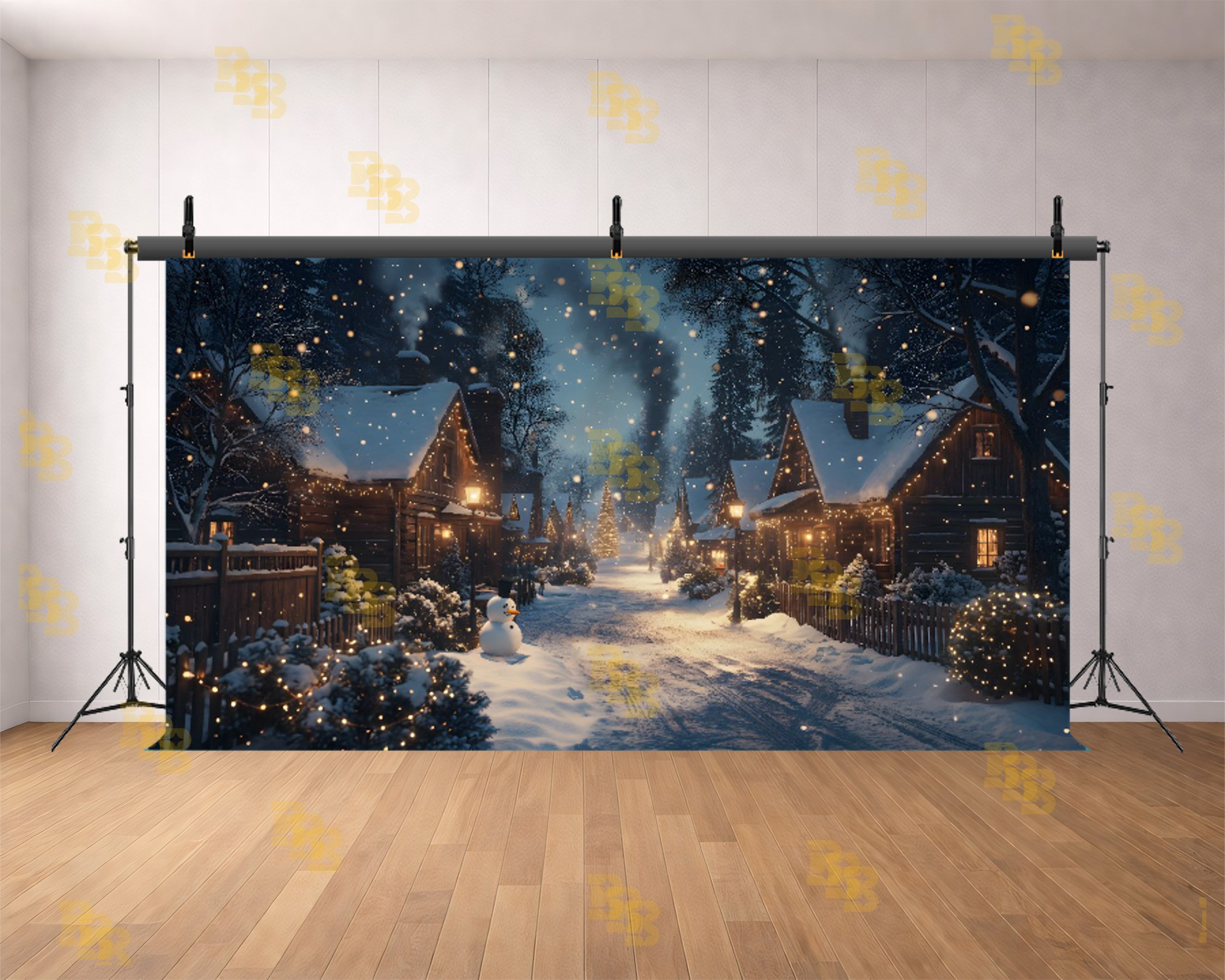 MAGICAL CHRISTMAS NIGHT SNOW VILLAGE BACKDROP FOR FESTIVE & FAMILY PHOTOGRAPHY