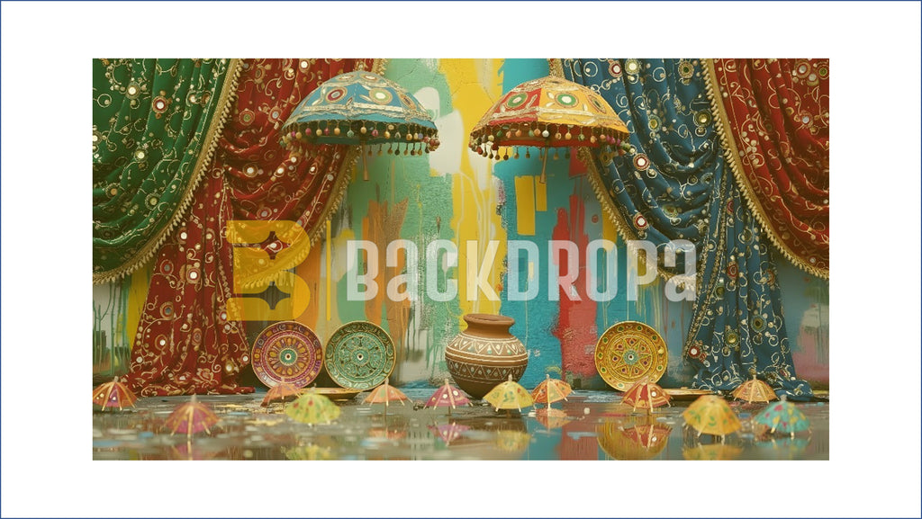 VIBRANT RAJASTHANI HOLI DECOR BACKDROP FOR TRADITIONAL & FESTIVE PHOTOGRAPHY