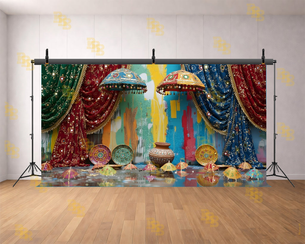 VIBRANT RAJASTHANI HOLI DECOR BACKDROP FOR TRADITIONAL & FESTIVE PHOTOGRAPHY