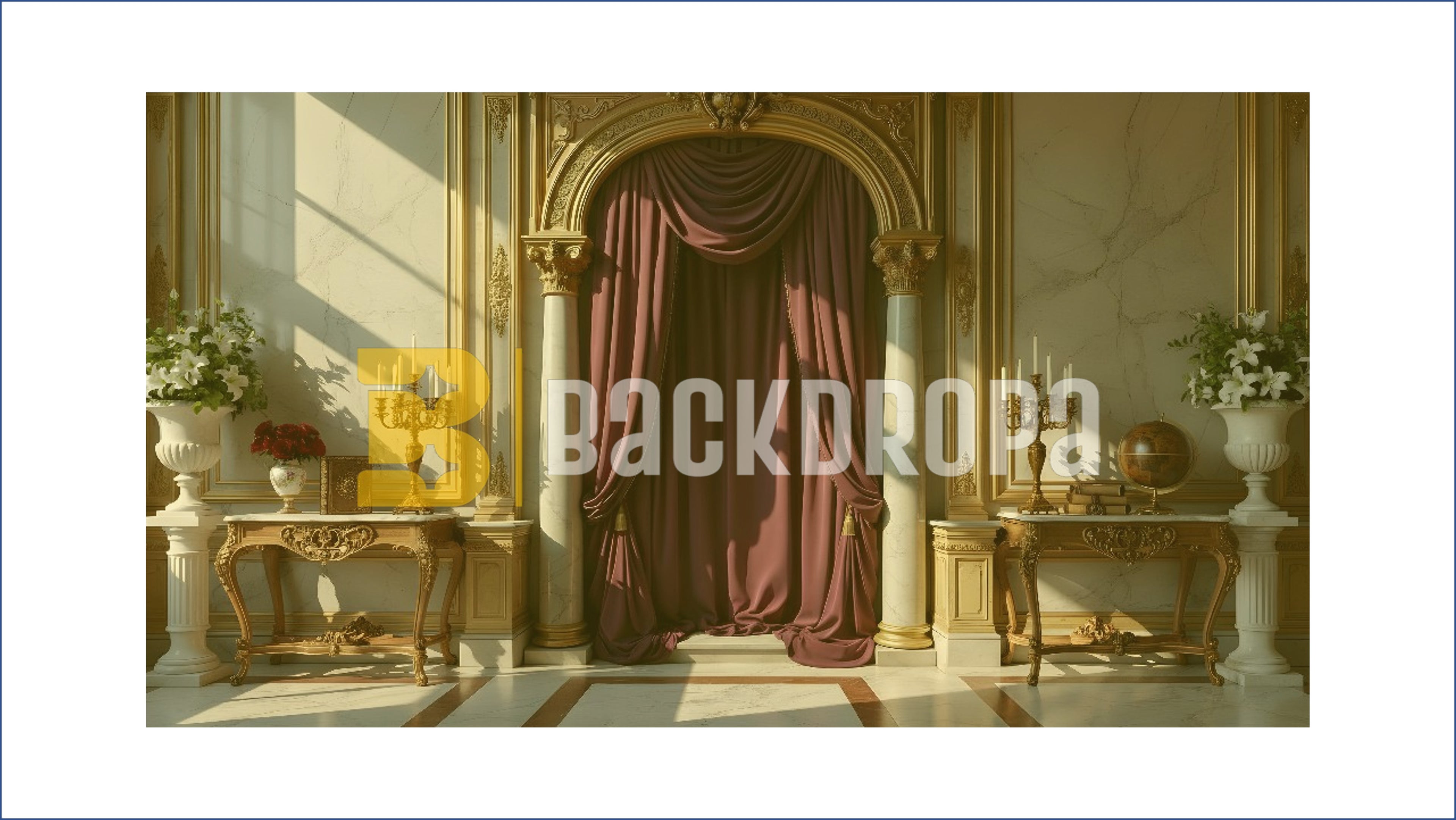 LUXURY ROYAL MARBLE HALL CURTAIN BACKDROP FOR BOUTIQUE & FASHION PHOTOGRAPHY
