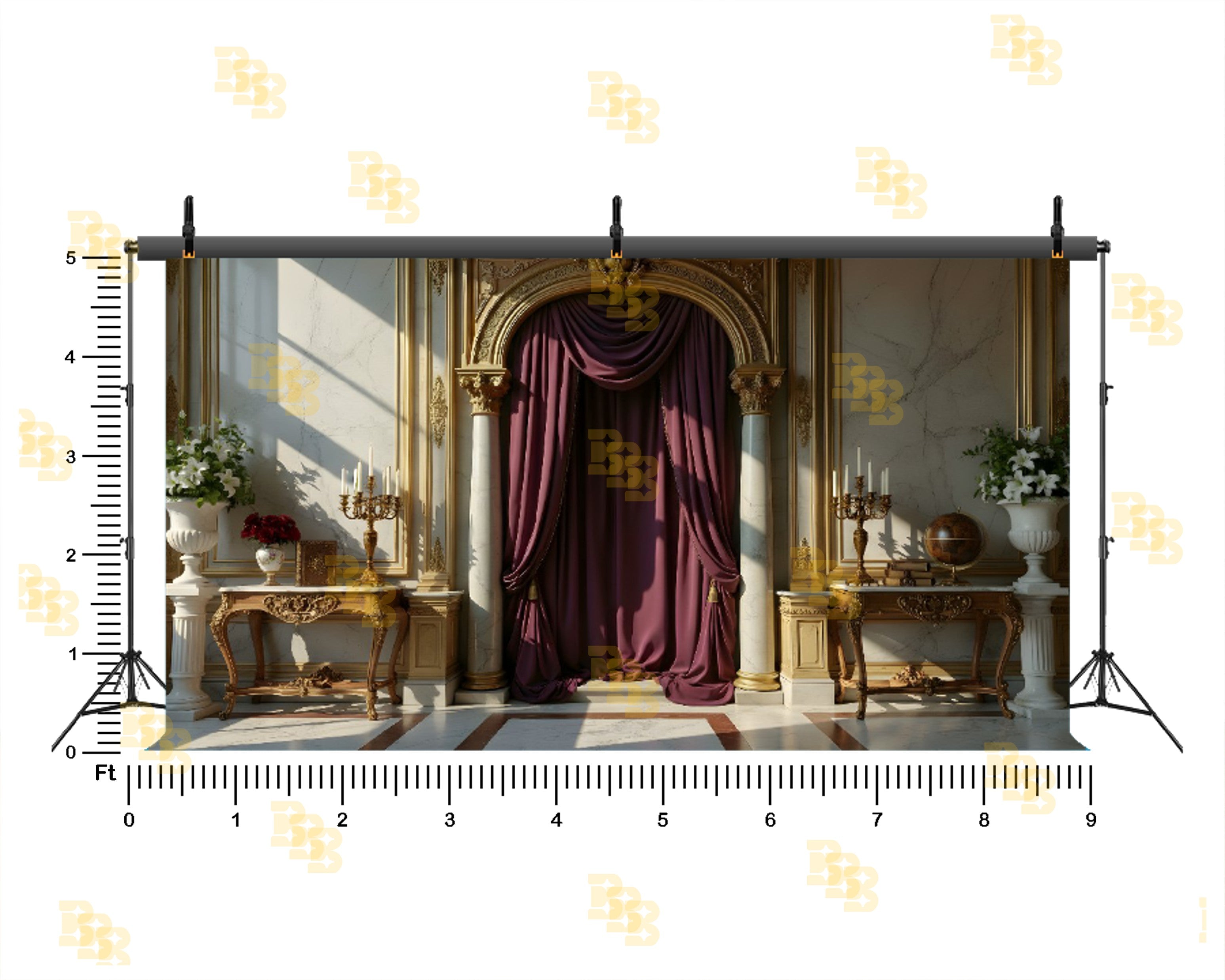LUXURY ROYAL MARBLE HALL CURTAIN BACKDROP FOR BOUTIQUE & FASHION PHOTOGRAPHY