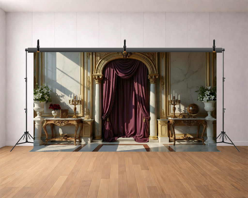 LUXURY ROYAL MARBLE HALL CURTAIN BACKDROP FOR BOUTIQUE & FASHION PHOTOGRAPHY