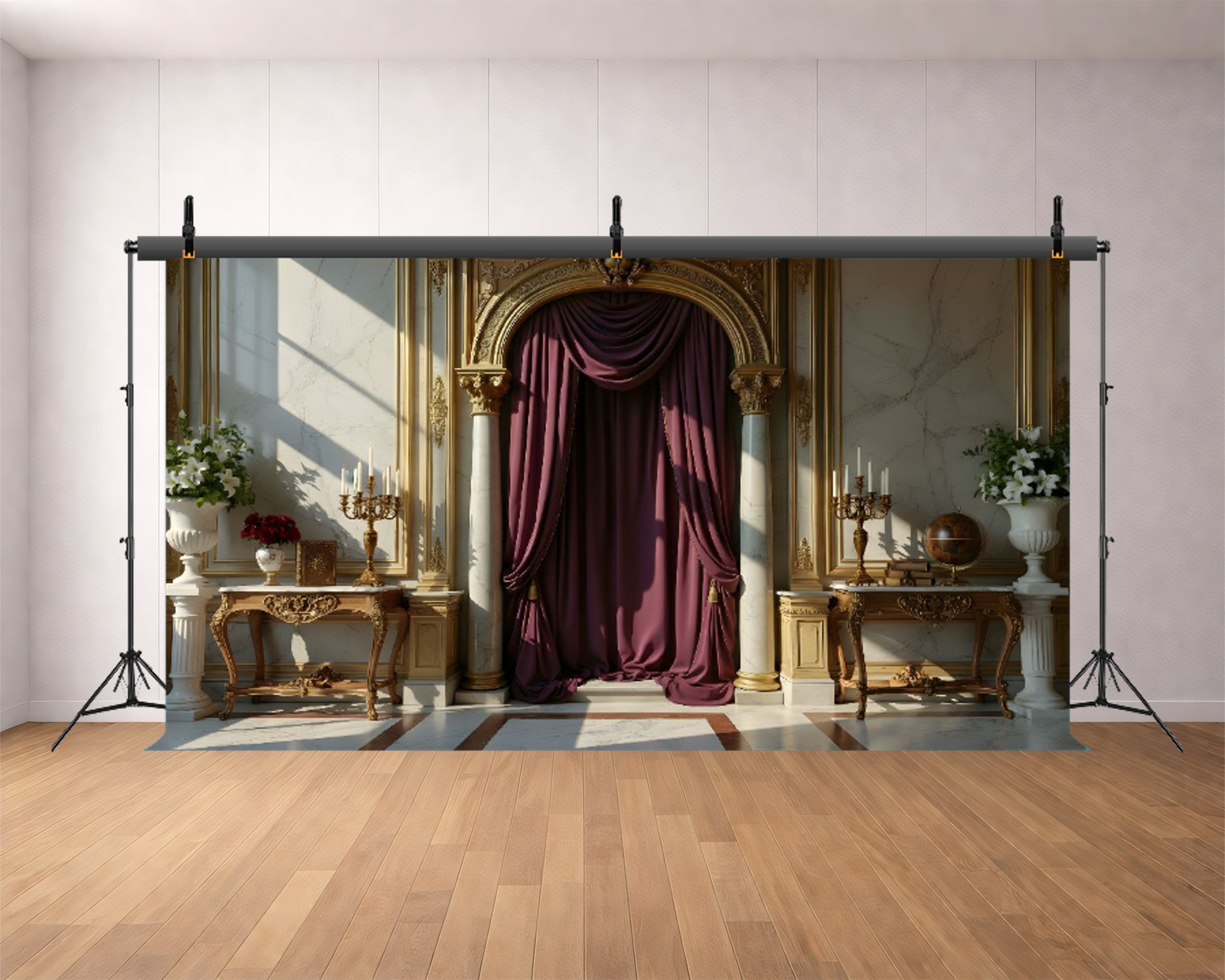 LUXURY ROYAL MARBLE HALL CURTAIN BACKDROP FOR BOUTIQUE & FASHION PHOTOGRAPHY