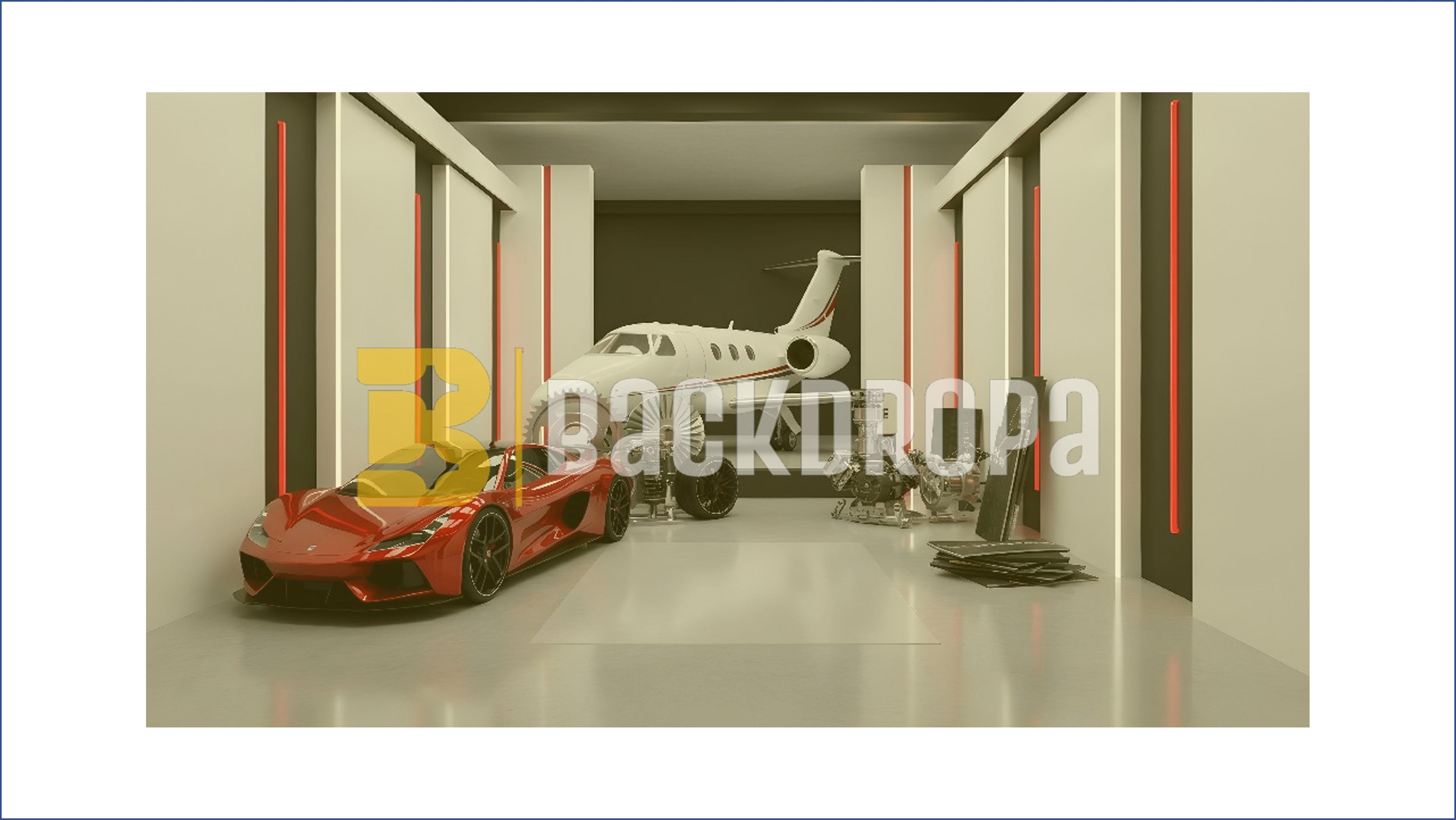 MODERN LUXURY GARAGE SETUP BACKDROP FOR AUTOMOTIVE & FASHION PHOTOGRAPHY