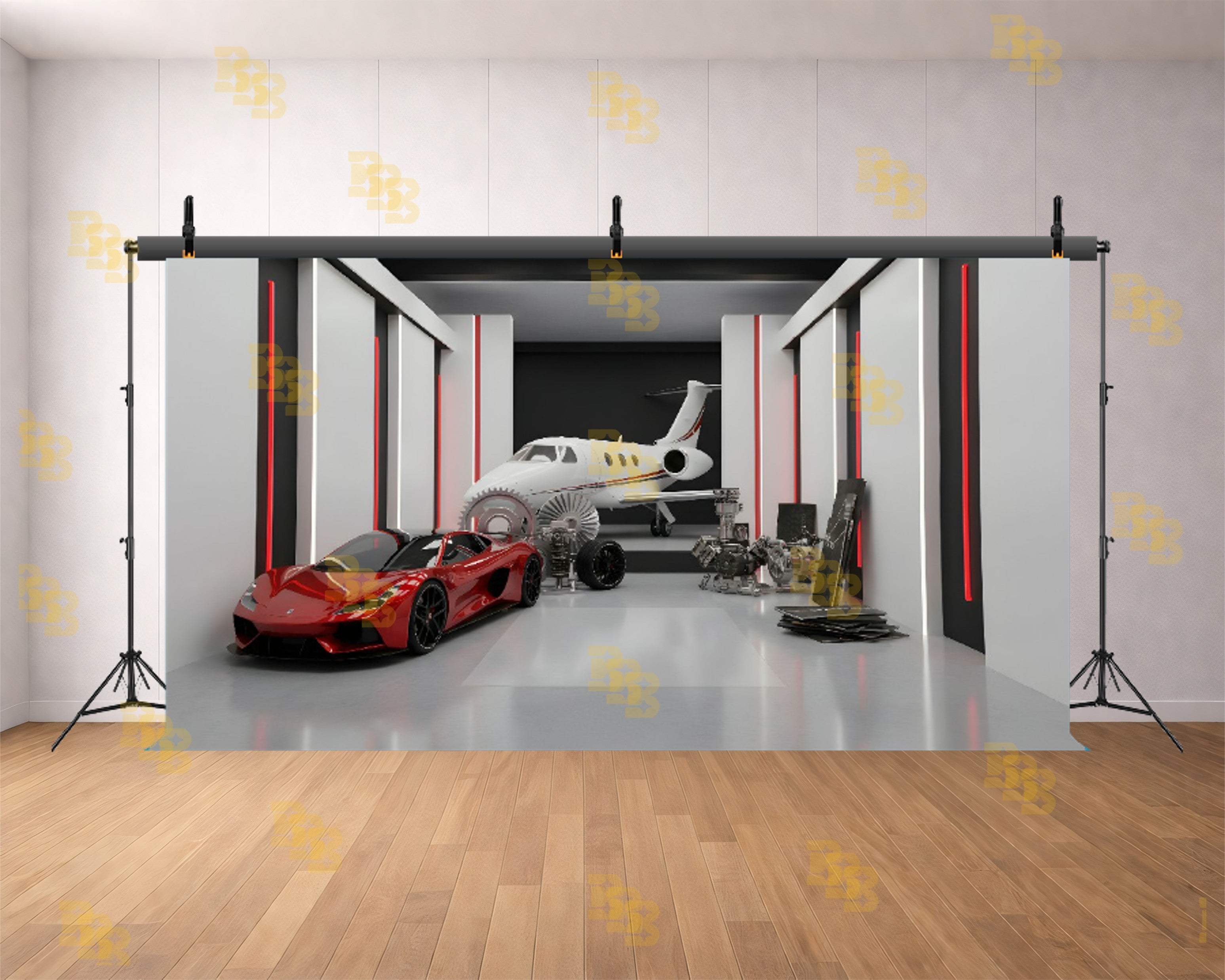 MODERN LUXURY GARAGE SETUP BACKDROP FOR AUTOMOTIVE & FASHION PHOTOGRAPHY