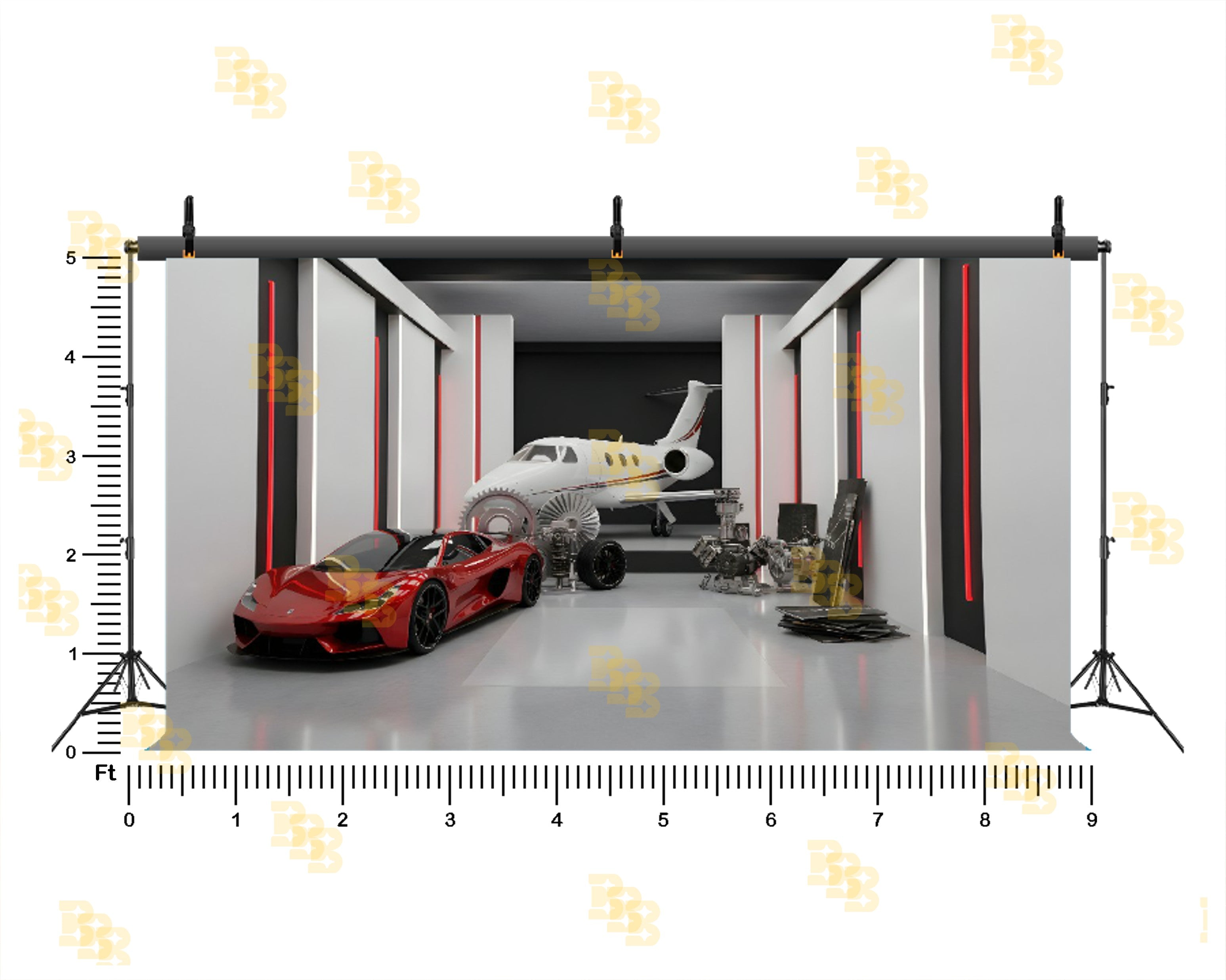 MODERN LUXURY GARAGE SETUP BACKDROP FOR AUTOMOTIVE & FASHION PHOTOGRAPHY