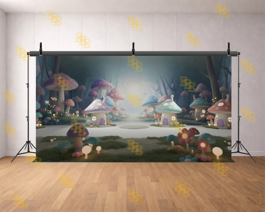 MAGICAL MUSHROOM FANTASY VILLAGE BACKDROP FOR KIDS & CREATIVE PHOTOGRAPHY