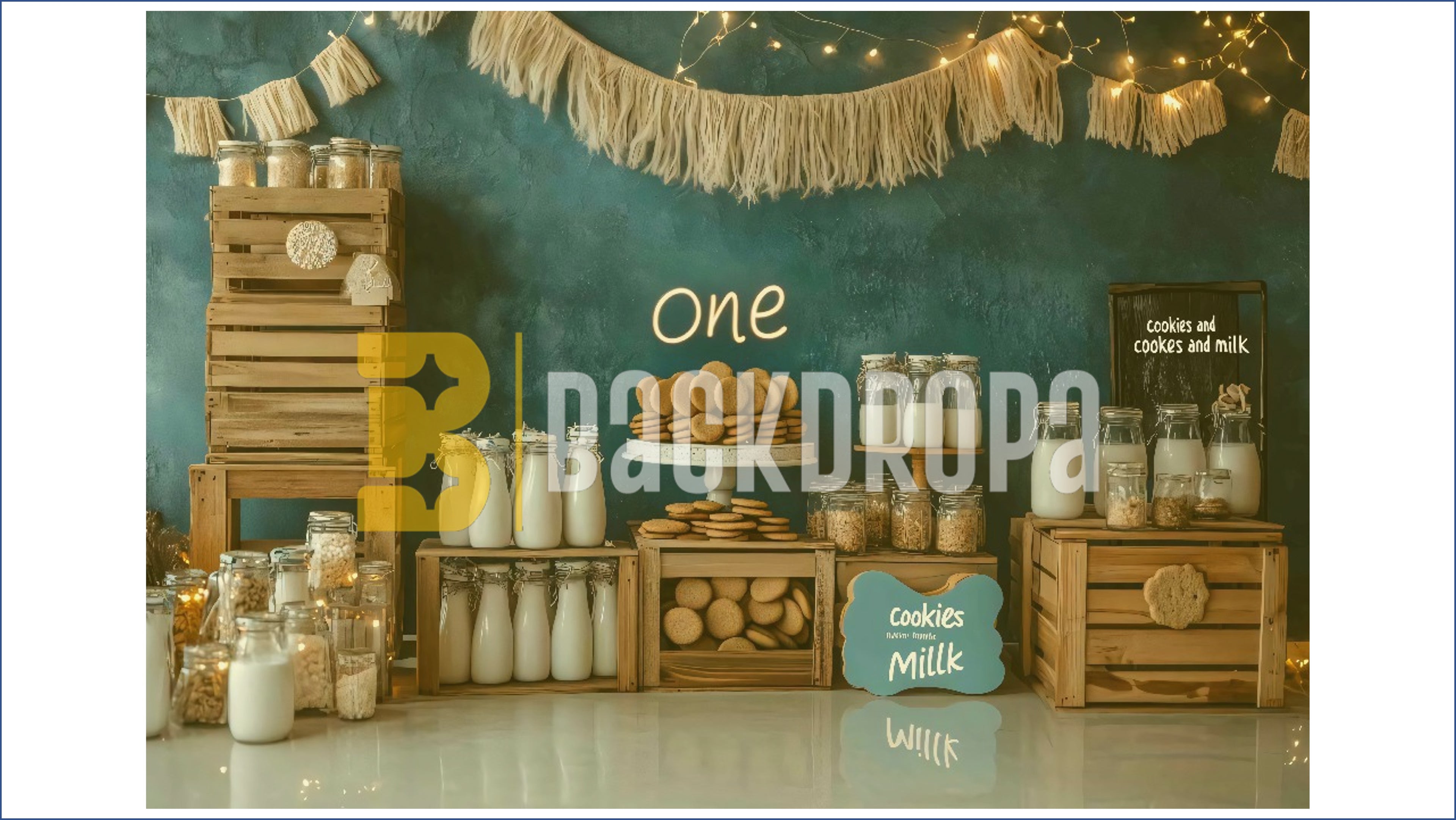 RUSTIC COOKIES AND MILK BABY FIRST BIRTHDAY DESSERT TABLE THEME BACKDROP FOR BABY, KIDS & CAKE SMASH PHOTOGRAPHY