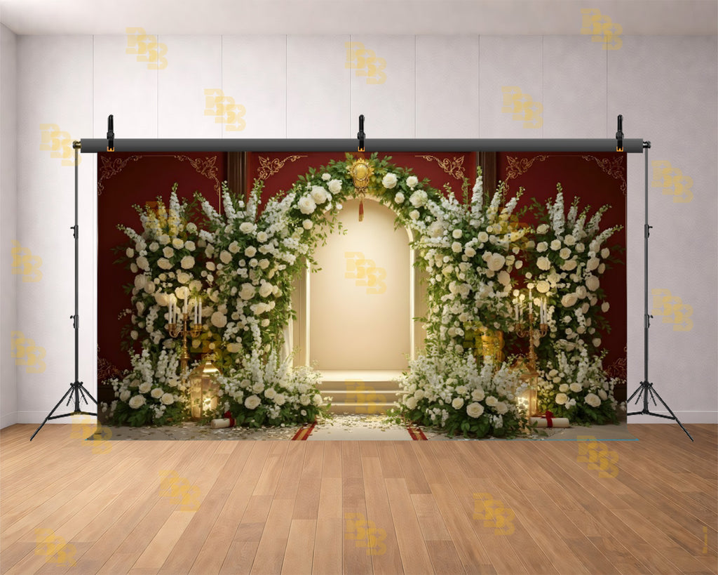 LUXURY FLORAL WEDDING ARCH SETUP BACKDROP FOR WEDDING & PRE-WEDDING PHOTOGRAPHY