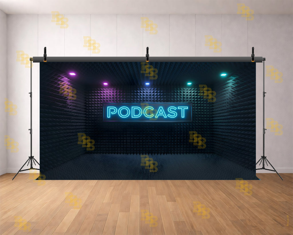 MODERN PODCAST STUDIO NEON SETUP BACKDROP FOR CONTENT & PORTRAIT PHOTOGRAPHY