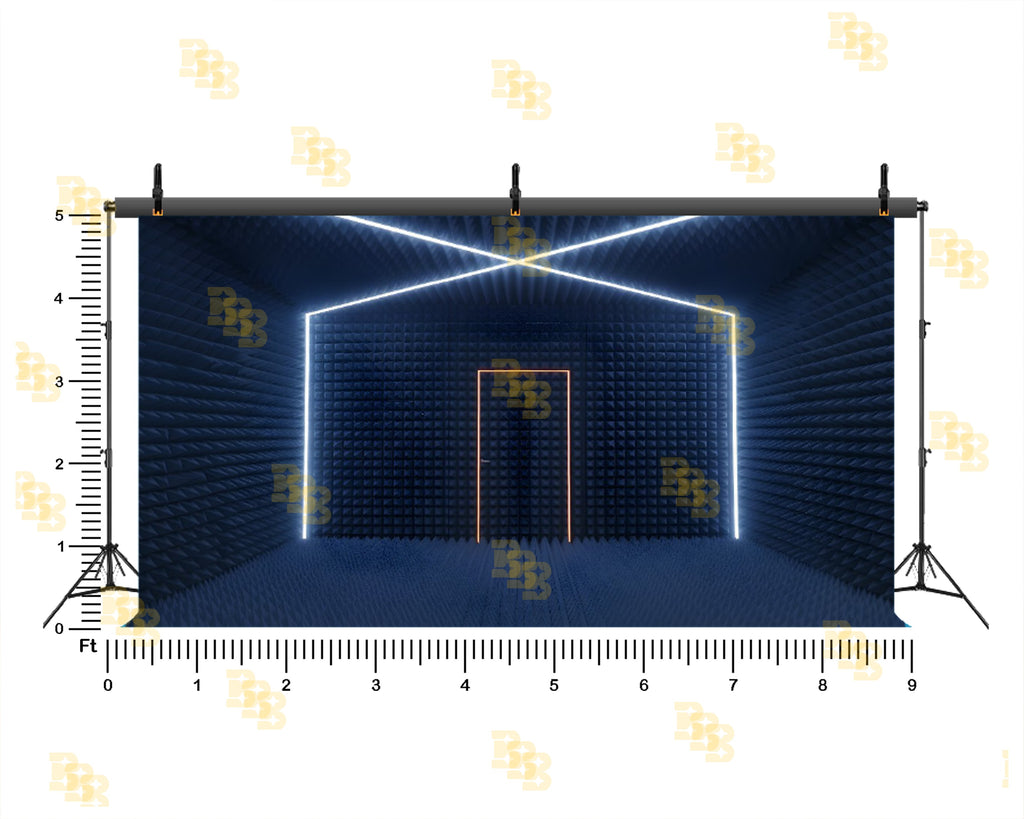 FUTURISTIC NEON ACOUSTIC STUDIO ROOM BACKDROP FOR CONTENT & FASHION PHOTOGRAPHY