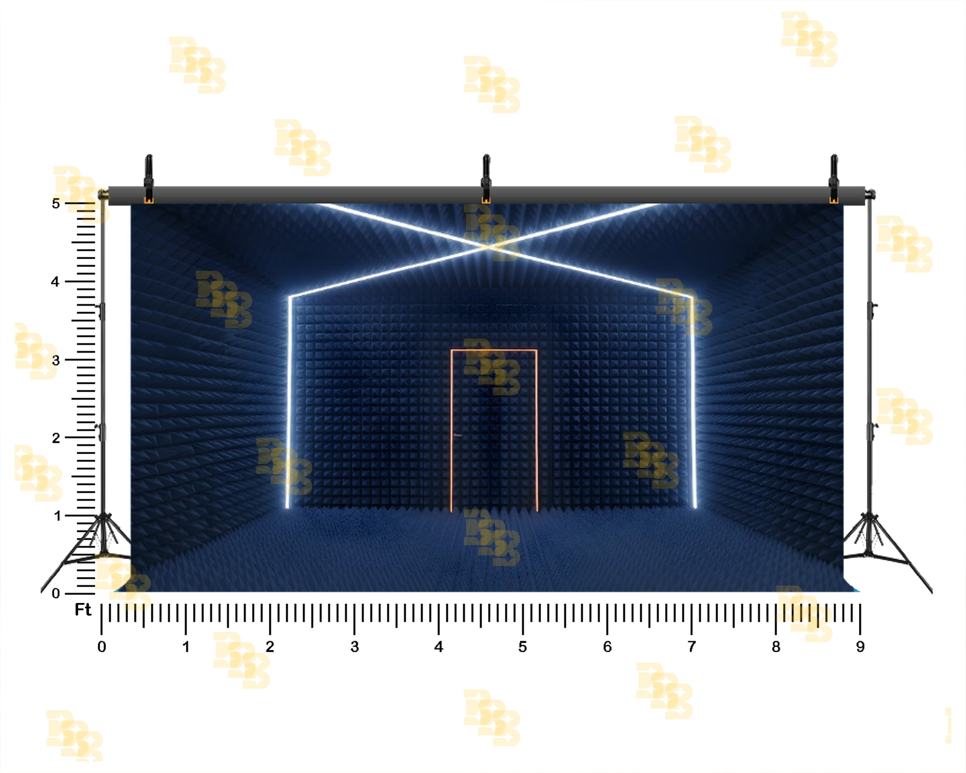 FUTURISTIC NEON ACOUSTIC STUDIO ROOM BACKDROP FOR CONTENT & FASHION PHOTOGRAPHY