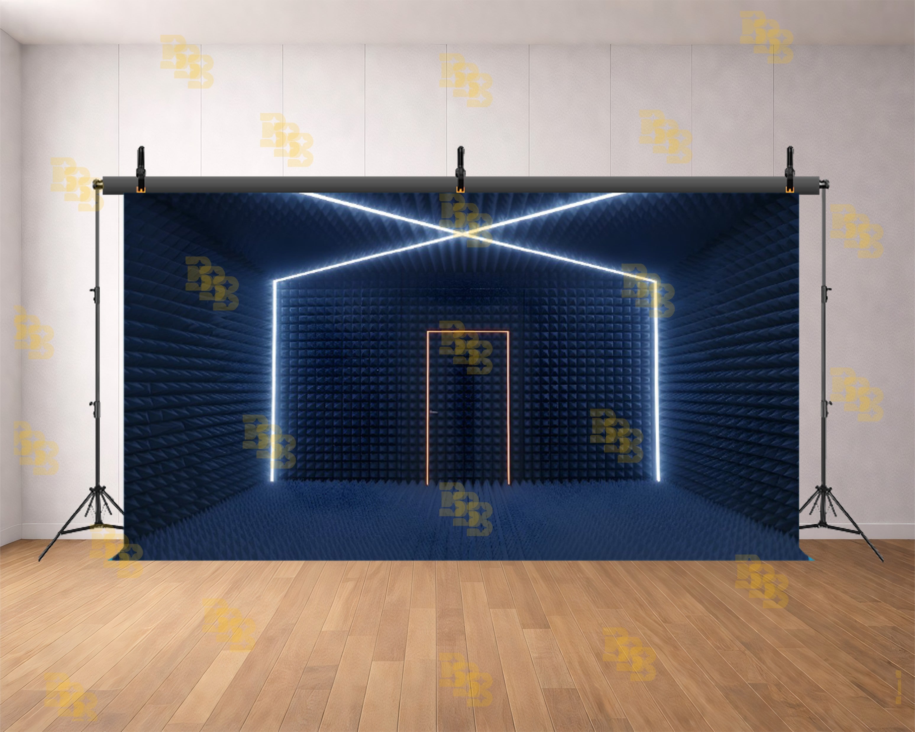 FUTURISTIC NEON ACOUSTIC STUDIO ROOM BACKDROP FOR CONTENT & FASHION PHOTOGRAPHY