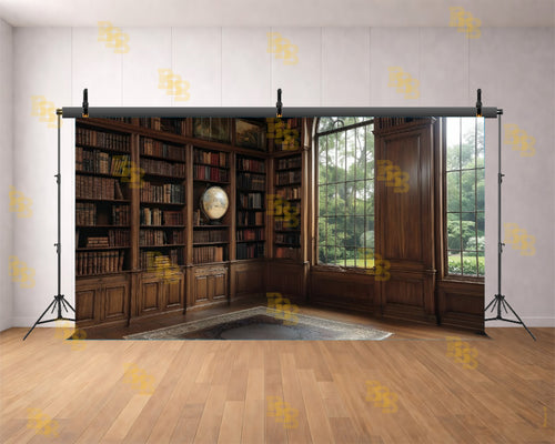 CLASSIC WOODEN LIBRARY STUDY ROOM BACKDROP FOR PORTRAIT & EDITORIAL PHOTOGRAPHY