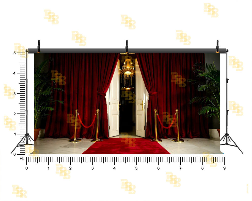 LUXURY RED CURTAIN ENTRANCE BACKDROP FOR BOUTIQUE & SALON PHOTOGRAPHY